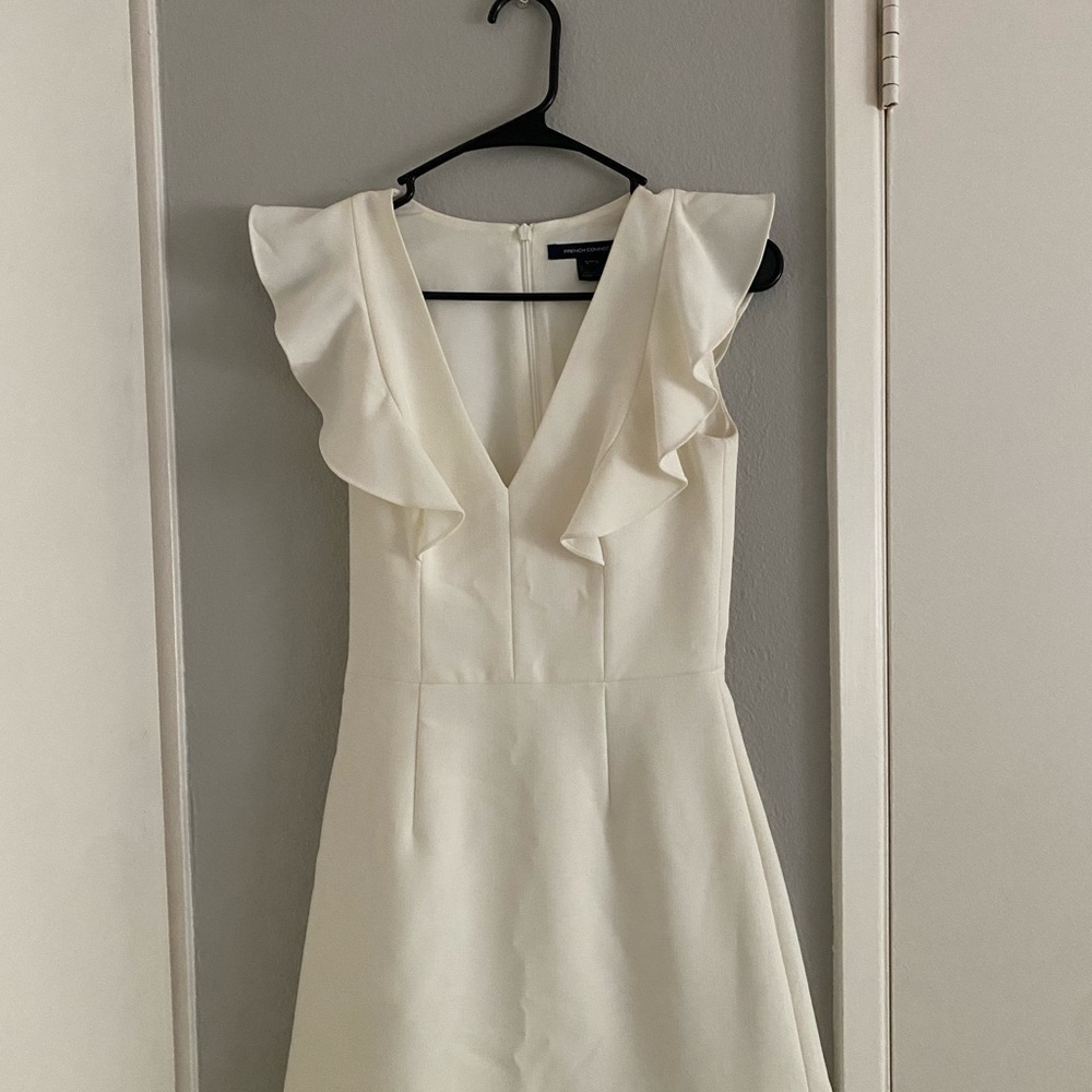 French Connection White Ruffle Sleeve Dress